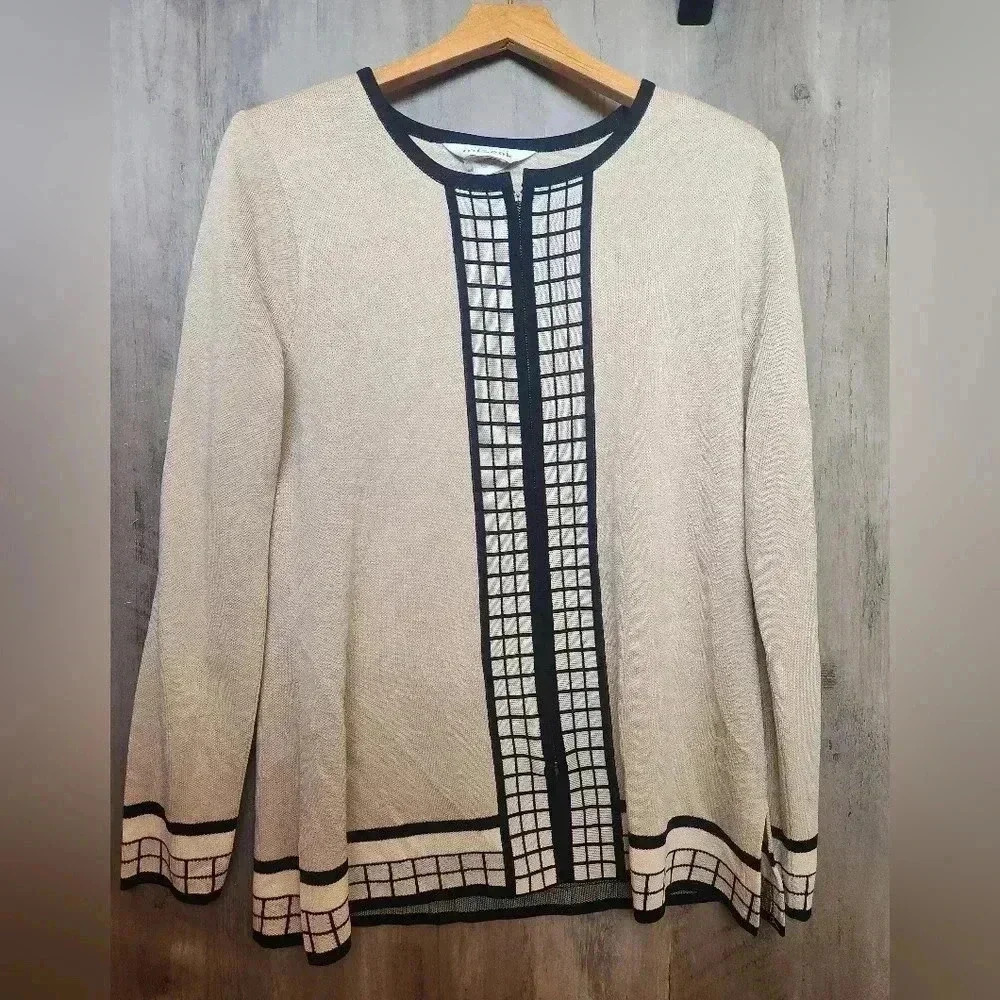Exclusively Misook Black Cream Zip Up Blazer Women’s Small